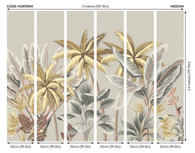 Origin Murals Tropical Palm Trees Grey Matt Smooth Paste the Wall 300cm wide x 240cm high