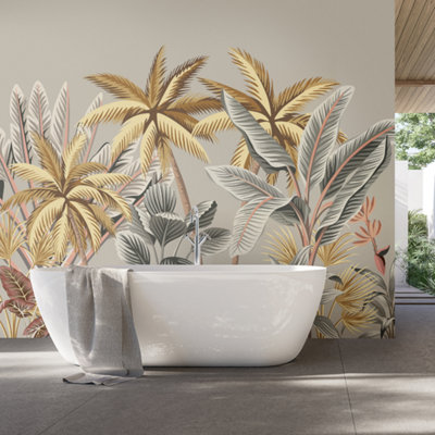 Origin Murals Tropical Palm Trees Grey Matt Smooth Paste the Wall 350cm wide x 280cm high