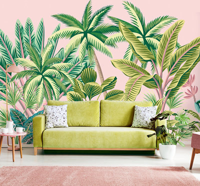 Origin Murals Tropical Palm Trees Pink Matt Smooth Paste the Wall 300cm wide x 240cm high