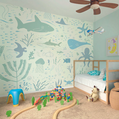 Origin Murals Underwater Sea Animal Adventure Matt Smooth Paste the Wall Mural 350cm wide x 280cm high