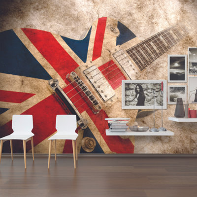 Origin Murals Union Jack Rock Guitar Matt Smooth Paste the Wall Mural 300cm wide x 240cm high