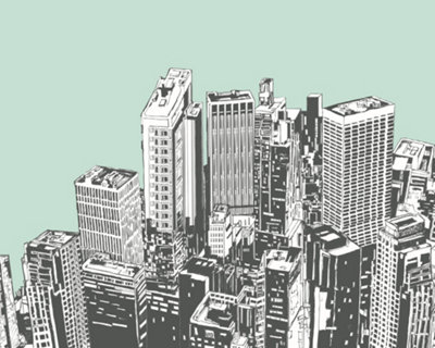 Origin Murals Urban City Skyscrapers Mint Green Paste the Wall Mural ...