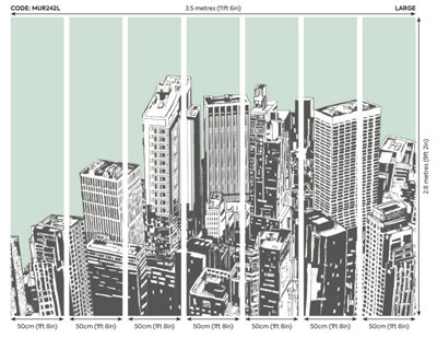 Origin Murals Urban City Skyscrapers Mint Green Paste the Wall Mural ...
