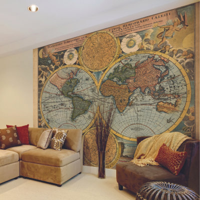 Origin Murals Vintage World Map Matt Smooth Paste the Wall Mural 300cm wide x 240cm high