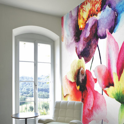 Origin Murals Watercolour Flowers Matt Smooth Paste the Wall Mural ...