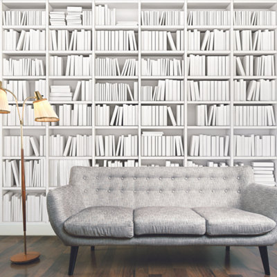 Origin Murals White Library Book Shelf Matt Smooth Paste the Wall Mural 350cm wide x 280cm high