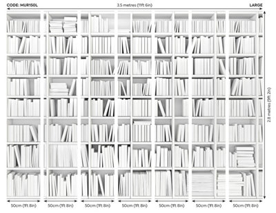 Origin Murals White Library Book Shelf Matt Smooth Paste the Wall Mural 350cm wide x 280cm high