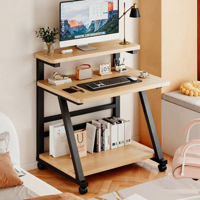 Original Wood Color Movable Three-tier Computer Desk with Wheels 60cm W ...