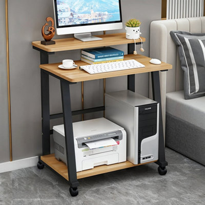 Original Wood Color Movable Three-tier Computer Desk with Wheels 60cm W ...