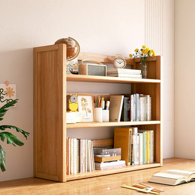 Original Wood Color Three-layer Bamboo Desktop Storage Rack Bookshelf ...