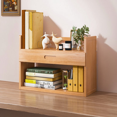 Original Wood Color Two-layer Bamboo Tabletop with Drawer Bookshelf ...