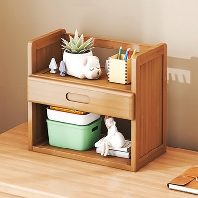 Original Wood Color Two-layer Bamboo Tabletop with Drawer Bookshelf ...