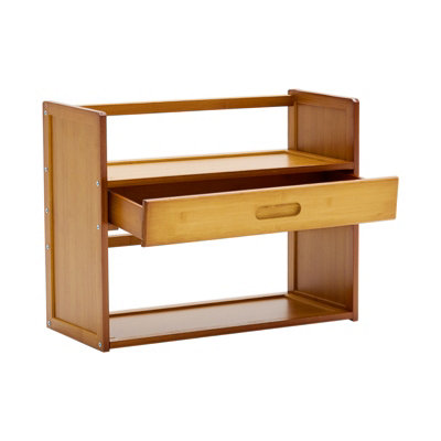 Original Wood Color Two-layer Bamboo Tabletop with Drawer Bookshelf ...