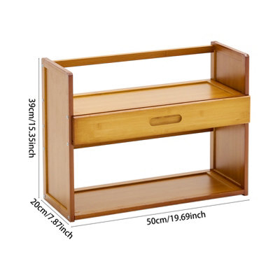 Original Wood Color Two-layer Bamboo Tabletop with Drawer Bookshelf ...