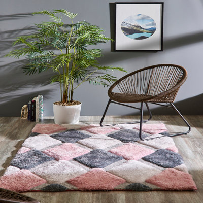 Origins 3D Geo Shaggy Rug Blush 120 X 170