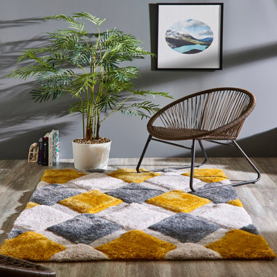 Origins 3D Geo Shaggy Rug Ochre 120 X 170