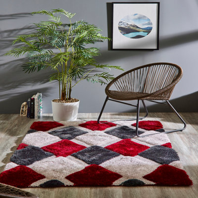 Origins 3D Geo Shaggy Rug Red 60 X 110