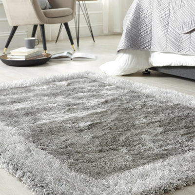 Origins Shimmer Shaggy Border Silver Rug 160 X 230