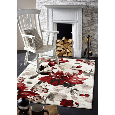 Origins Watercolour Floral Red Rug 120 X 170 | DIY at B&Q