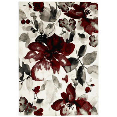 Origins Watercolour Floral Red Rug 120 X 170