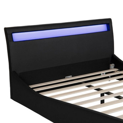 ORION LED LIGHTS HEADBOARD GAMING STYLE FAUX LEATHER DOUBLE BED FRAME (Black)