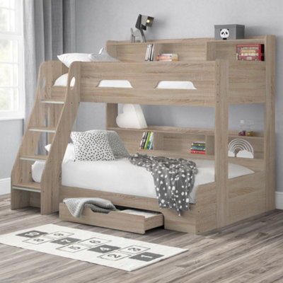 Orion Oak Wooden Storage Triple Sleeper Bunk Bed Frame - 3ft Single Top ...