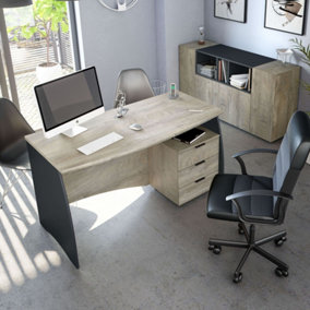 Oris Oak and Grey Large Desk With Drawers