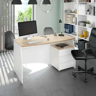 Oris White And Oak Effect Large Desk With Drawers