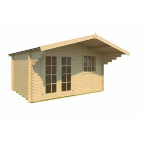 Orlando 34-Log Cabin, Wooden Garden Room, Timber Summerhouse, Home Office - L414.6 x W440 x H245.1 cm