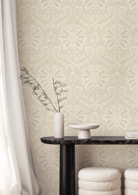 Ornamenta Beige Traditional Damask Wallpaper A4 Sample