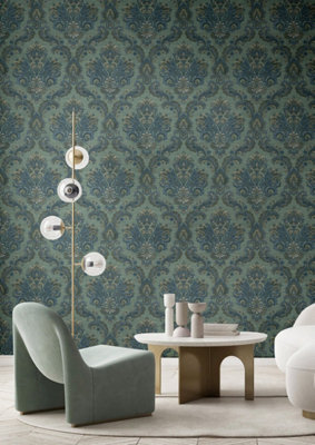 Ornamenta Green Floral Damask Wallpaper A4 Sample