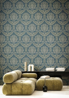 Ornamenta Green Traditional Damask Wallpaper A4 Sample