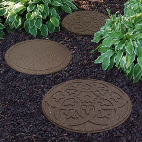 Ornamental Path Stepping Stones Eco Friendly Weatherproof Recycled Rubber with Scroll Design (x8 Earth)
