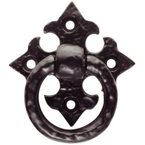 Ornate Cabinet Ring Pull on Cross Backplate 35mm Fixing Centres Black Antique
