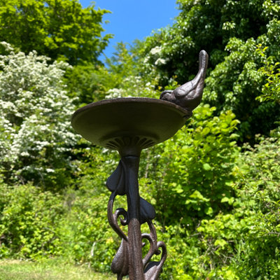 Ornate Cast Iron Bird Bath Feeder Dish Ground Stake