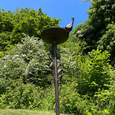 Ornate Cast Iron Bird Bath Feeder Dish Ground Stake