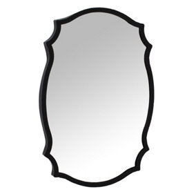 Ornate Curved Mirror - Glass - L3 x W44 x H60 cm - Matt Black