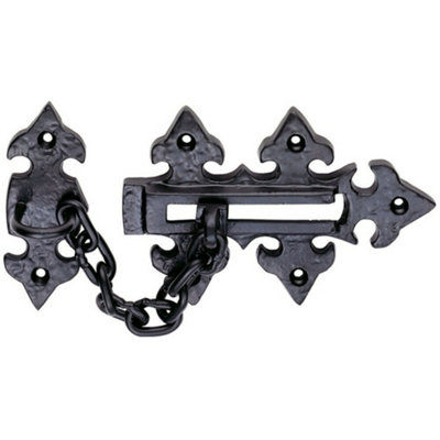 Ornate Door Security Chain Fleur de Lys Design 220mm Chain Black Antique