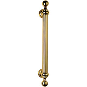 Ornate Pull Handle with Reeded Grip 353mm Fixing Centres Polished Brass