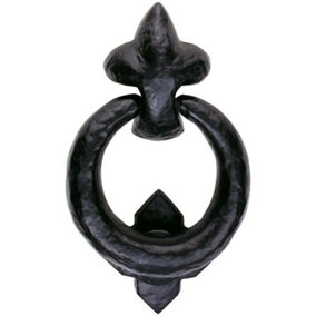 Ornate Ring Door Knocker Strike Plate Included 85.5mm Ring Black Antique