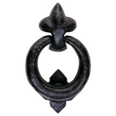 Ornate Ring Door Knocker Strike Plate Included 85.5mm Ring Black Antique