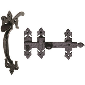 Ornate Suffolk Thumb Latch Door Handle Set for Outdoor Gates Black Antique