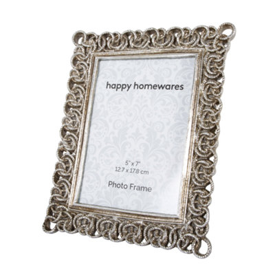 Ornate Traditional Aged Rustic Silver 5x7 Picture Frame with Spiral Loops Decor