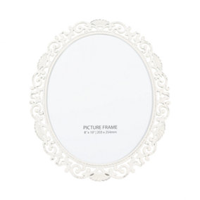 Ornate Vintage Oval 8x10 Picture Frame in White Wash with Rustic Fleck Decor