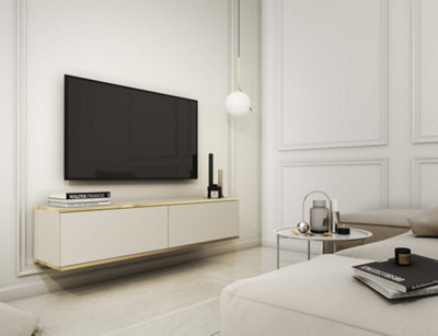 Oro Contemporary Wall Hung TV Cabinet 2 Doors Beige (W)1350mm (H)300mm (D)320mm