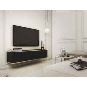 Oro Contemporary Wall Hung TV Cabinet 2 Doors Black Matt (W)1350mm (H)300mm (D)320mm