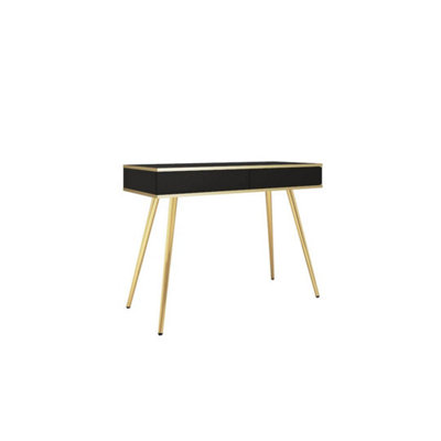 Oro Dressing Table W102cm x H80cm x D50cm Black - Sleek Vanity Storage with Gold Accents