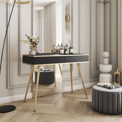 Oro Dressing Table W102cm x H80cm x D50cm Black - Sleek Vanity Storage with  Gold Accents