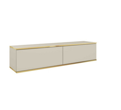 Oro Floating TV Cabinet in Beige - Sleek and Minimalist Wall-Mounted Media Console with Doors (W1350mm x H300mm x D320mm)