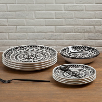 Orsina 12 Piece Black and White Dinner Set, Bold Abstract Design White ...